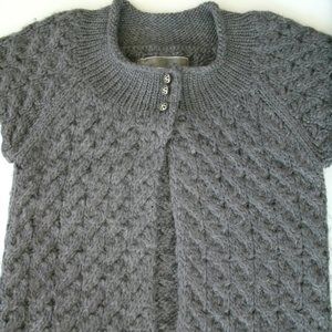 Aphorism Cardigan Wool Alpaca Short Sleeve Square Neck Purple Gray Small